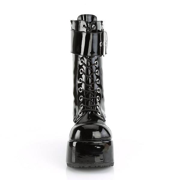 Demonia Petrol-150 Black Patent Stiefel Herren D609-457 Gothic Halbhohe Stiefel Schwarz Deutschland SALE